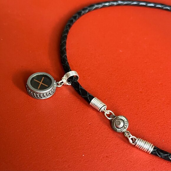 Braided Leather Necklace, Vintage Typewriter Key, Womens Mens Layering Necklace - Picture 5 of 7